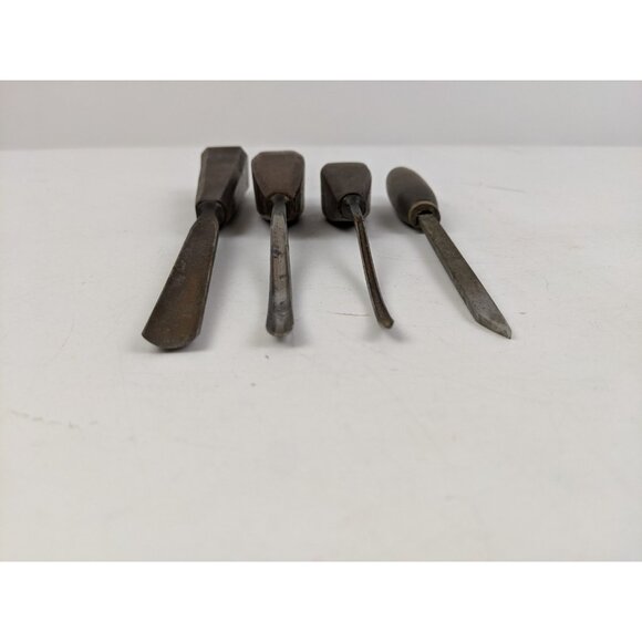 Vintage Buck Brothers Tools Wood Carving Chisel Set Of 4 Wood Handle - Picture 2 of 8